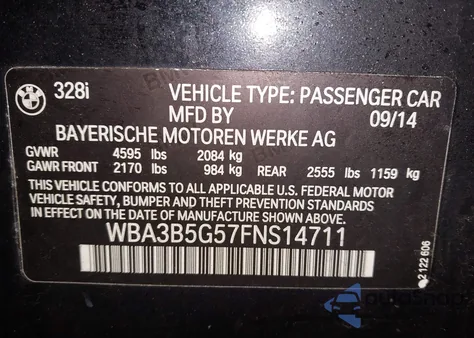 2015 BMW 328I xDrive from USA, damaged, VIN WBA3B5G57FNS14711